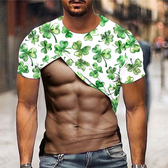 Spring Tops for Women Funny Shirts for Men under $10 Summer Shirts for Men Men's Fashion Floral Graphic Fashion Fitness Round Neck Short Sleeve T-Shirt Green XL