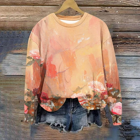 Spring Tops for Women Homenesgenics Clothes under $5.00 Fashion Women's Casual Long Sleeve Round Neck Ladies Sweatshirt Tops Blouse(Multi-color,XL)