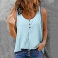 thumbnail image 1 of Spring Tops for Women Homenesgenics Tank Tops for Women under $5 Fashion Women's Casual Round Neck Solid Color Button Sleeveless Tops T-Shirt Blouse Blue XXL, 1 of 6
