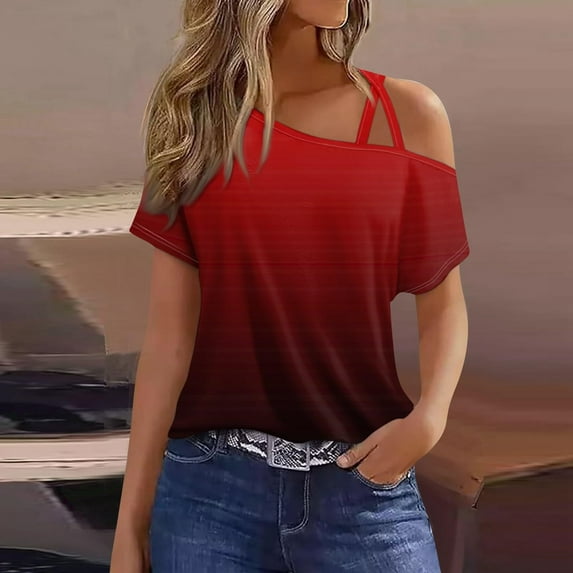 Spring Tops for Women Homenesgenics Tank Tops for Women under $5 one Shoulder Tops for Women Summer Chiffon Tie Bow Knot Sleeveless Loose Fit Red M