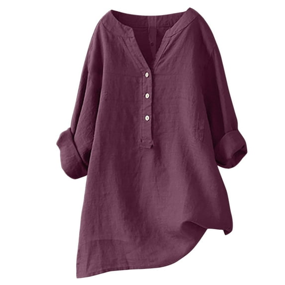 Spring Tops for Women Loose Button Down Blouse Tops Stand Solid Sleeve Collar Long Casual Women Shirt Women's Blouse Apparel Big Shirts for V Neck T Shirts Colors It Shirt Womens Red 4XL