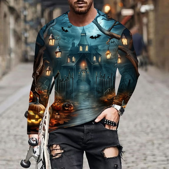 Spring Tops for Women Mens Graphic T Shirts under $ 10.00 Mens Shirts Long Sleeve Graphic Long Sleeved Top Long Sleeved Round Neck Top/shirt Multicolor S