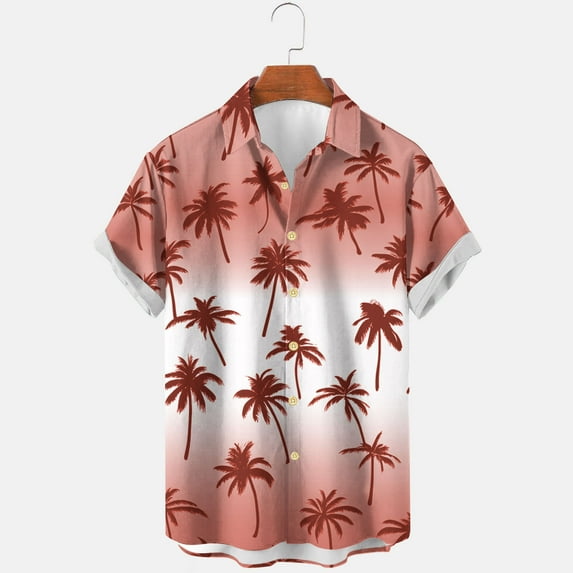 Spring Tops for Women Mens Shirts Graphic Tees Mens Tops under $5 Men's Casual Shirt Short Sleeve Vintage Bowling Shirt Cuba Beach Summer Shirts Button Up Shirt Red XXL