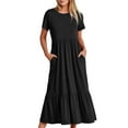 thumbnail image 1 of Spring Tops for Women Plus Size Dresses for Women on Clearance 3/4 Sleeve Casual Maxi Dress Bohemian Floral V-Neck Puff Short Sleeve Beach Tiered Sundress Long Swing Dress Gifts for Women, 1 of 8