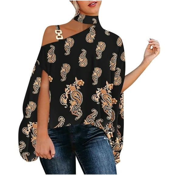 Spring Tops for Women Plus Size Womens Tops Women Casual Half Batwing Sleeve Halter Neck off Shoulder Printed and Solid Loose Pullover Blouse Tops Gifts for Women