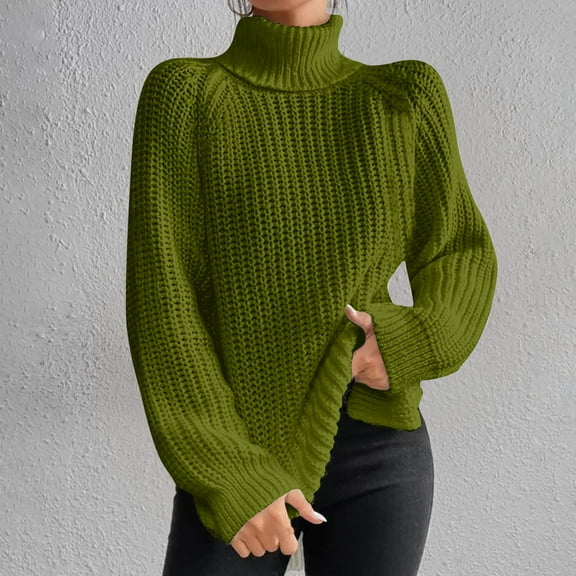 Spring Tops for Women Pullover Sweaters for Women Sweaters for Women Trendy Women Long Sleeve Pullove TurtleNeck-Neck Casual Sweater Tops Green S