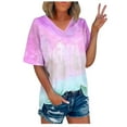 thumbnail image 1 of Spring Tops for Women Viikei Spring Summer Womens Short Sleeve Tops Cute V-Neck Plus Size Loose Fit T-Shirt Stylish Gradient Color Printing Blouses and Tops for Womens Fashion Women's Blouses Tops, 1 of 5