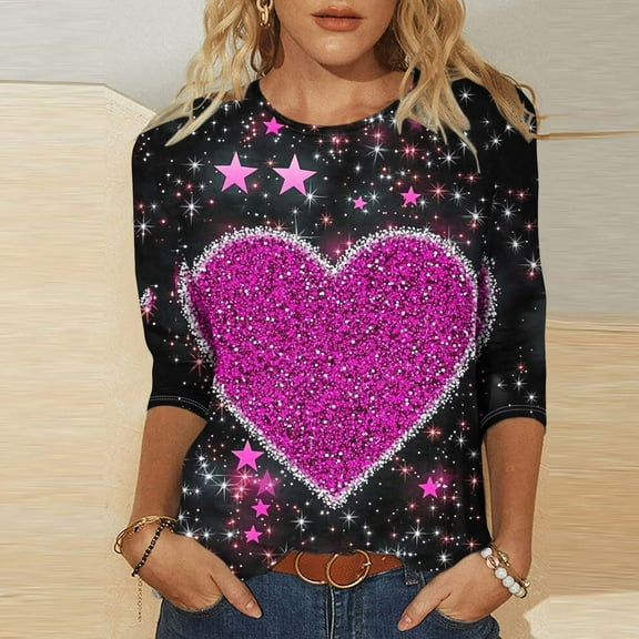 Spring Tops for Women Viikei Womens Clothes Plus Size,Long Sleeve Shirts for Women,Women's Fashion Tees Casual Crewneck 3/4 Sleeve Loose T Shirt Ladies Tops Blouses Shirts Multicolor XL