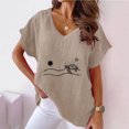 thumbnail image 1 of Spring Tops for Women Viikei Womens Shirts Clearance,Womens Floral Tops for $5 Tops,Women V-neck Print T-Shirts Fashion Comfortable Female Blouses Khaki XXL, 1 of 4