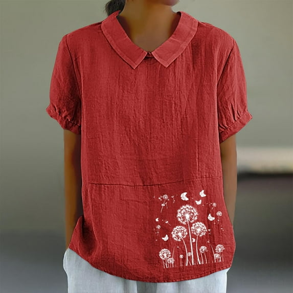 Spring Tops for Women Viikei Womens Summer Tunics Tops Short Sleeve,Women's Casual Style Casual Printed Short Sleeve Blouse V-Sleeve Blouse/Shirt Red L