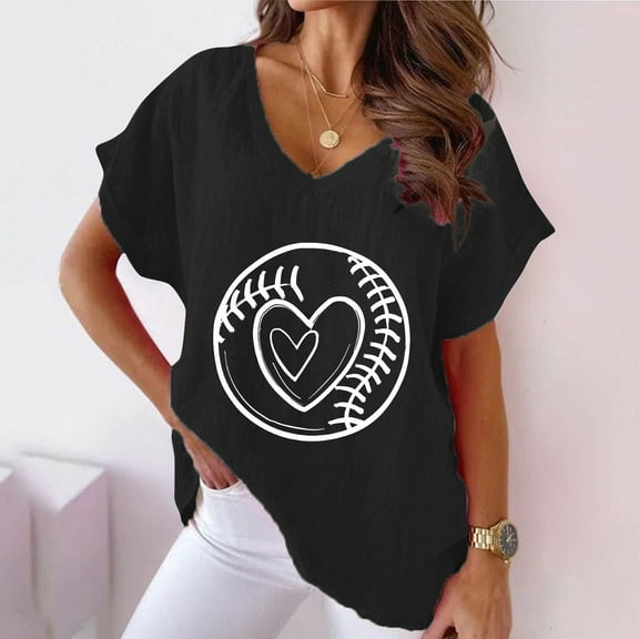 Spring Tops for Women Viikei Womens Tops Short Sleeve Cotton,Plus Size Tops for Women Short Sleeve V Neck Shirts,Women V-neck Print T-Shirts Fashion Comfortable Female Blouses Black M