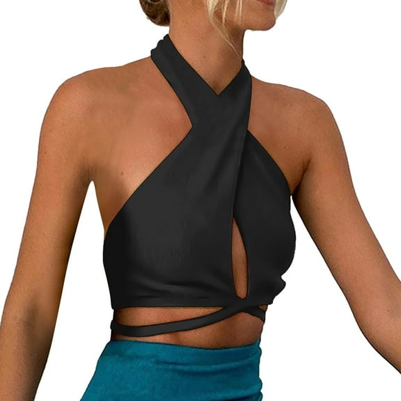 Spring Tops for Women Women Casual Solid Vest Tank Shirt Sleeveless Slim Neck Backless Tops Tunics Cycle for Deep Neck Top Crop Small Yoga Yoga Top Girls Size 1 Crap Sexy Foam Black L