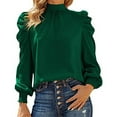 thumbnail image 1 of Spring Tops for Women Womens Tops under $10 Fall Clothes New Trendy Women's Round-Neck Long Sleeve Solid Casual T- Shirt Blouse Tops Green S, 1 of 6