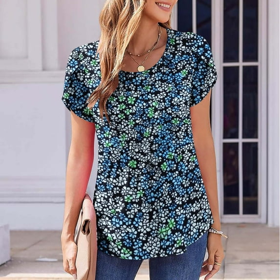 Spring Tops for Women Womens Tops under $5 Free Shipping Breathable Women Casual Short Sleeve Flared Sleeves V-Neck Solid Loose T-Shirt Blouse Tops Gifts for Women