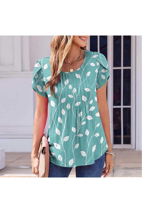 Spring Tops for Women Womens Tops under $5 Free Shipping Breathable Women Casual Short Sleeve Flared Sleeves V-Neck Solid Loose T-Shirt Blouse Tops Gifts for Women