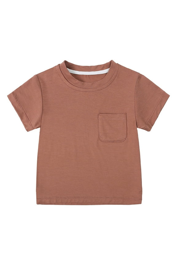 Spring Tops for Girl Toddler Boys Girls Cotton Tee, Kids Solid Color Soft Short Sleeve T-Shirt Tops with Pockets Wine 2Y