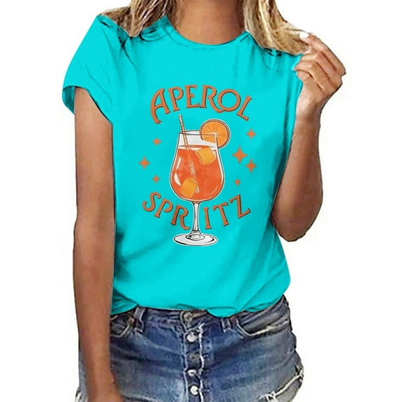 Spring Tops for Women Aperol Spritz Graphic Short Sleeve Casual Tee for Drinks Lovers Shirts for Women Mint Green S