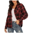 thumbnail image 1 of Spring Tops for Women Casual Roll Up Long Sleeve Boyfriend Plaid Button Down Flannel Check Womens Shirts Red XXL, 1 of 5