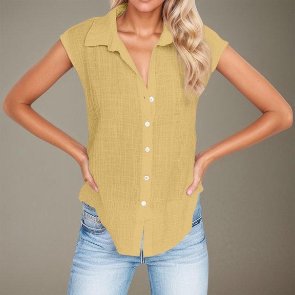 Spring Tops for Women Casual Sleeveless Cardigan for Everyday Wear Outfits Versatile Shirts for Women YE1 XL