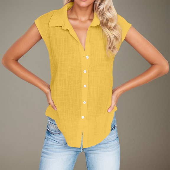 Spring Tops for Women Casual Sleeveless Cardigan for Everyday Wear Outfits Versatile Womens Shirts YE2 XXXXL