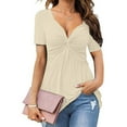 thumbnail image 1 of Spring Tops for Women Plus Size Tops Women's Casual V-Neck Bow Sexy Short-sleeved T-shirt Top, 1 of 6