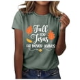 thumbnail image 1 of Spring Tops for Women Fall for Jesu He Never Leaves Autumn Vibe Printed T Shirt Oversized Tshirts for Women Green M, 1 of 4