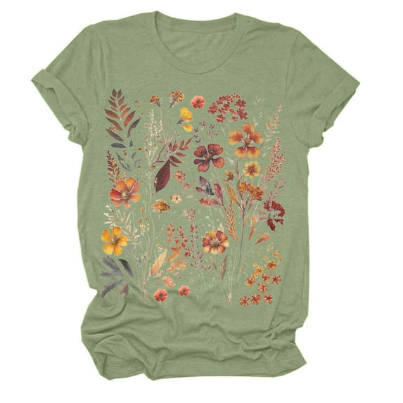 Spring Tops for Women Fashion Print Crew Neck Short Sleeve T Shirt Top Casual Oversized Tshirts for Women Green XXL