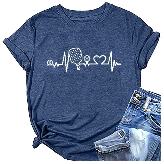 Spring Tops for Women Funny Pickleball Graphic Lover Gifts Soft Short Sleeve Tee Lady T Shirts for Women Blue L