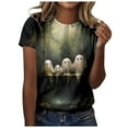thumbnail image 1 of Spring Tops for Women Halloween Print Short Sleeved Crew Neck T Shirt Top Fashion Shirts for Women Army Green L, 1 of 4
