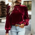 thumbnail image 1 of Spring Tops for Women Homenesgenics Clothes under $5.00 Ladies Fashion Solid Color Long Sleeve Round Neck Frenulum Shirt Woman Velvet/Red M, 1 of 9