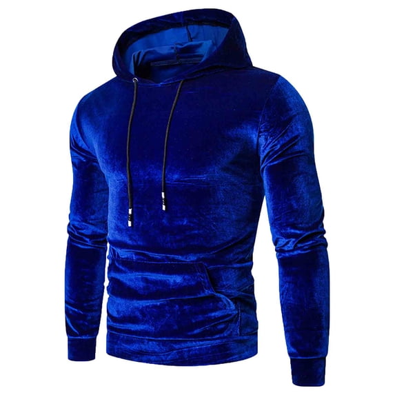 Spring Tops for Women Homenesgenics Clothes under $5.00 Men's Casual Fashion Spring Warm Pure Gold Velvet Hoodie Blouse/Blue XL