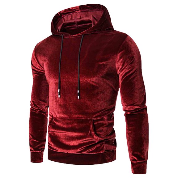Spring Tops for Women Homenesgenics Clothes under $5.00 Men's Casual Fashion Spring Warm Pure Gold Velvet Hoodie Blouse/Red XXL