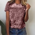 thumbnail image 1 of Spring Tops for Women Homenesgenics Clothes under $5.00 Women's Crew Neck Velvet Tops Short Sleeve T-Shirt Casual Fashion Blouse/Pink S, 1 of 8
