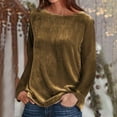 thumbnail image 1 of Spring Tops for Women Homenesgenics Velvet Tops for Women Fashion Women's Round-Neck Long Sleeve Solid Casual Shirt Blouse/Gold S, 1 of 8