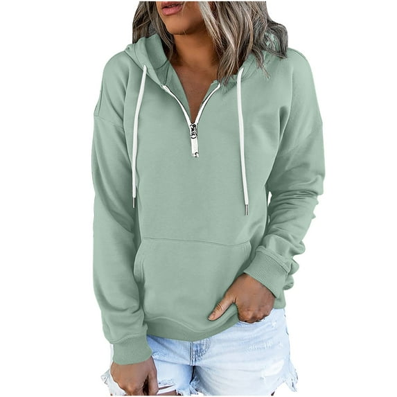 Spring Tops for Women Hoodies for Women Women's Hooded Solid Color Long-sleeved Sweatshirt Casual Blouse Pullover Tops