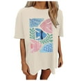thumbnail image 1 of Spring Tops for Women Oversized Flower Graphic Music Short Sleeve Casual Loose Beach T Shirts for Women Beige L, 1 of 4
