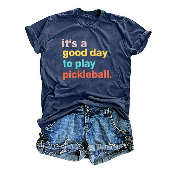 Spring Tops for Women Pickleball It's A Good Day To Play Pickleball Pickleball Player Tee Oversized Tshirts for Women Navy L