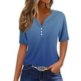 thumbnail image 1 of Spring Tops for Women Plus Size Tops 4X Women's Casual Solid Color Medium Short Sleeve V-Neck Top Blue S-3XL, 1 of 5