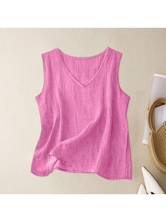 Spring Tops for Women Sawvnm Women's Fashion Summer Leisure Tank Solid Hot Pink XXL