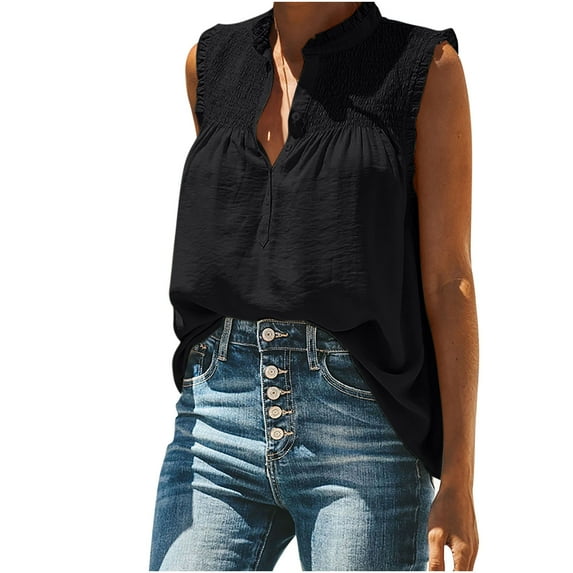 Spring Tops for Women Tank Tops for Women Fashion Women Causal Turtleneck Solid Blouse Sleeveless T-Shirt Summer Button Tops