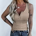 thumbnail image 1 of Spring Tops for Women Tank Tops for Women Plus Size Sleeveless Buttons Slimming Solid Pullover Vest Blouse Tops Brown S, 1 of 5