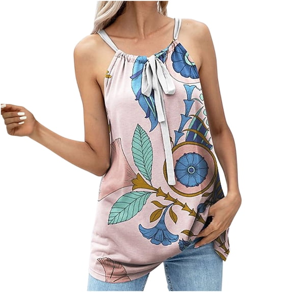 Spring Tops for Women Tank Tops for Women Women Tops Sexy Suspender Vintage Print Summer V Neck Sleeveless Tank Tops Blouse
