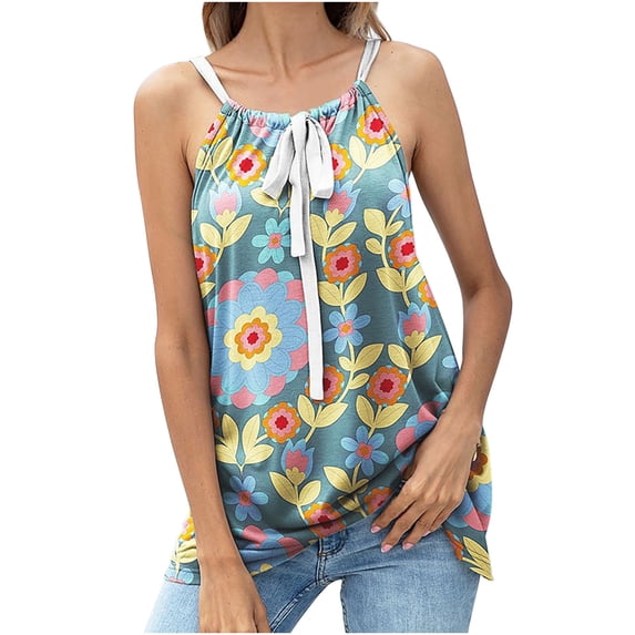 Spring Tops for Women Tank Tops for Women Women Tops Sexy Suspender Vintage Print Summer V Neck Sleeveless Tank Tops Blouse