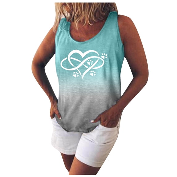 Spring Tops for Women Tank Tops for Women Women's Casual Loose Gradient Love Print V-Neck Sleeveless Tank Tops