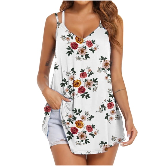 Spring Tops for Women Tank Tops for Women Women's Fashion Solid Color V-neck Comfortable Loose T-shirt Sleeveless Blouse Casual Tops
