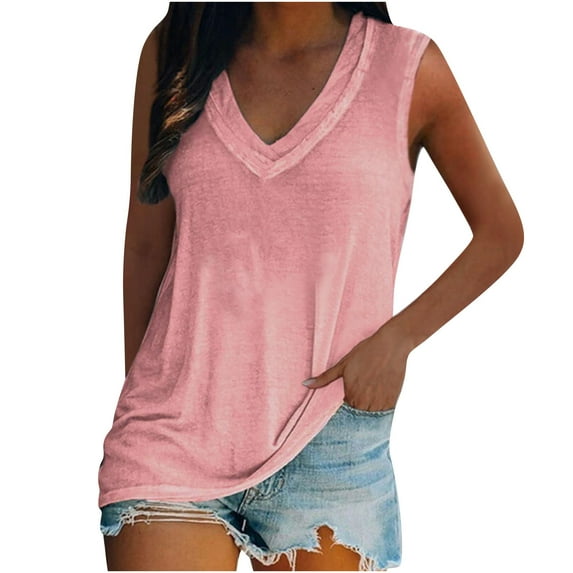 Spring Tops for Women Tank Tops for Women Women's Ladies V Neck Loose Tops Casual Solid Color T-Shirt Sleeveless Blouse Vest