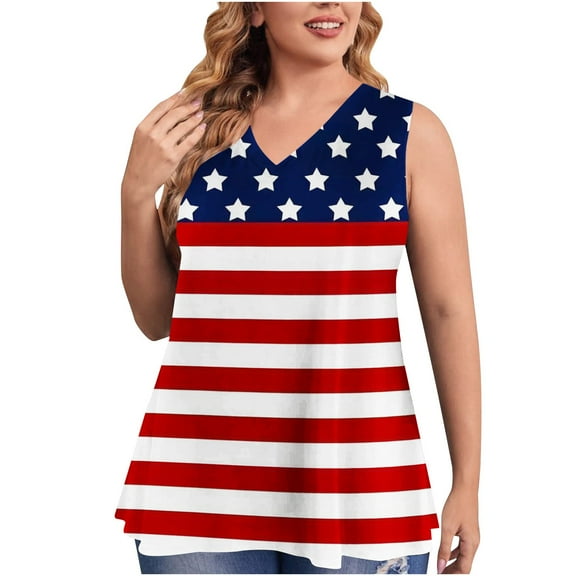 Spring Tops for Women Tank Tops for Women's Fashion Plus Size Printed Vest V-Neck Loose Sleeveless T-shirt Pullover Tops