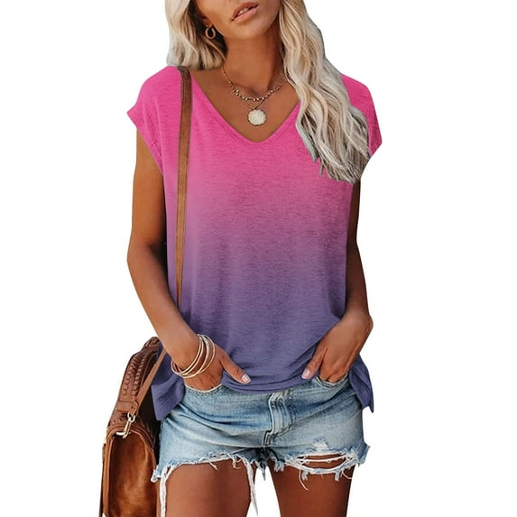 Spring Tops for Women Tops Breathable Womens Fashion Comfortable Casual V-Neck Short Sleeve Print Top Blouse Womens Clothes under $8