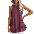 thumbnail image 1 of Spring Tops for Women Tops Fashion Women Summer Sleeveless Fold Solid Color Pullover Casual Blouse Tops Womens Clothes under $8, 1 of 1