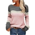 thumbnail image 1 of Spring Tops for Women Viikei Womens Blouse Plus Size,2025 Fall Womens Tops Plus Clearance,Women's Striped Color-matching Pullover Sweater Pink XXL, 1 of 5